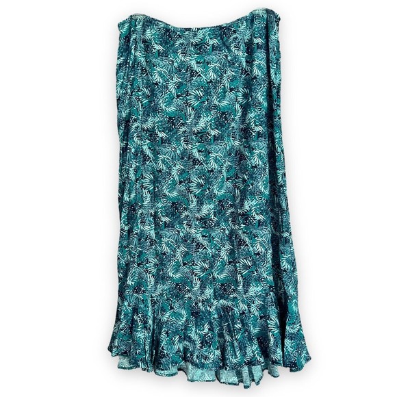 Christopher & Banks Long Skirt With Flounce Size 10 Blue Green Fern Side Zip - Picture 2 of 8